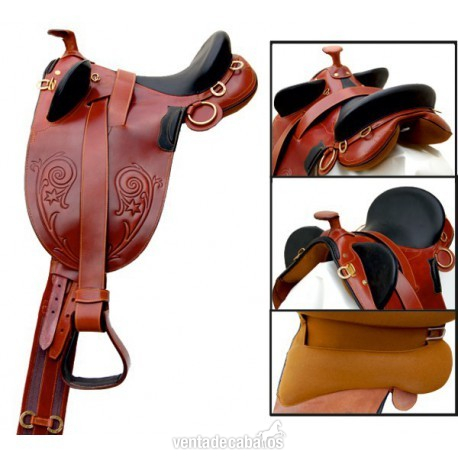 SILLA AUSTRALIANA NEGRO-MARRON C/POMO AE729 C/ACIONES + CINCHA + ESTRIBOS in 