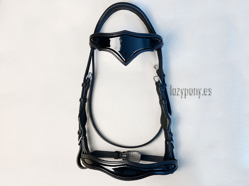 Patent leather bridle Black Knight Lazypony, cabezada de cuero, cabezada barroca in 