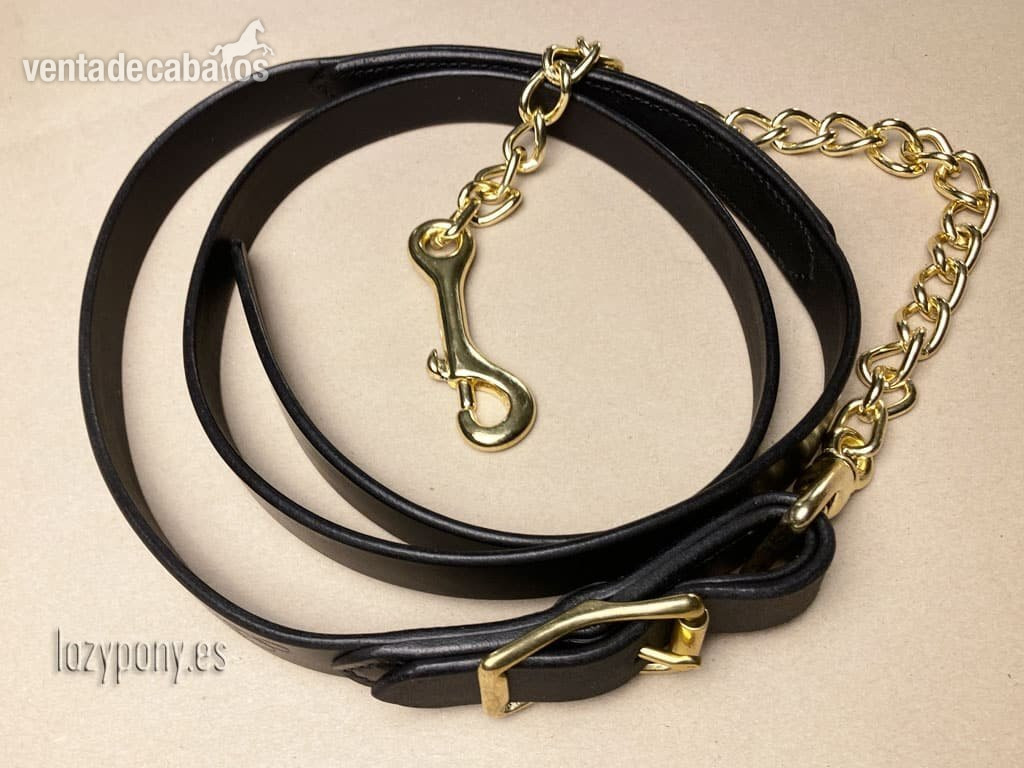 Ramal Lazypony clásico de cuero con cadena. leather lead rope with chain Lazypony