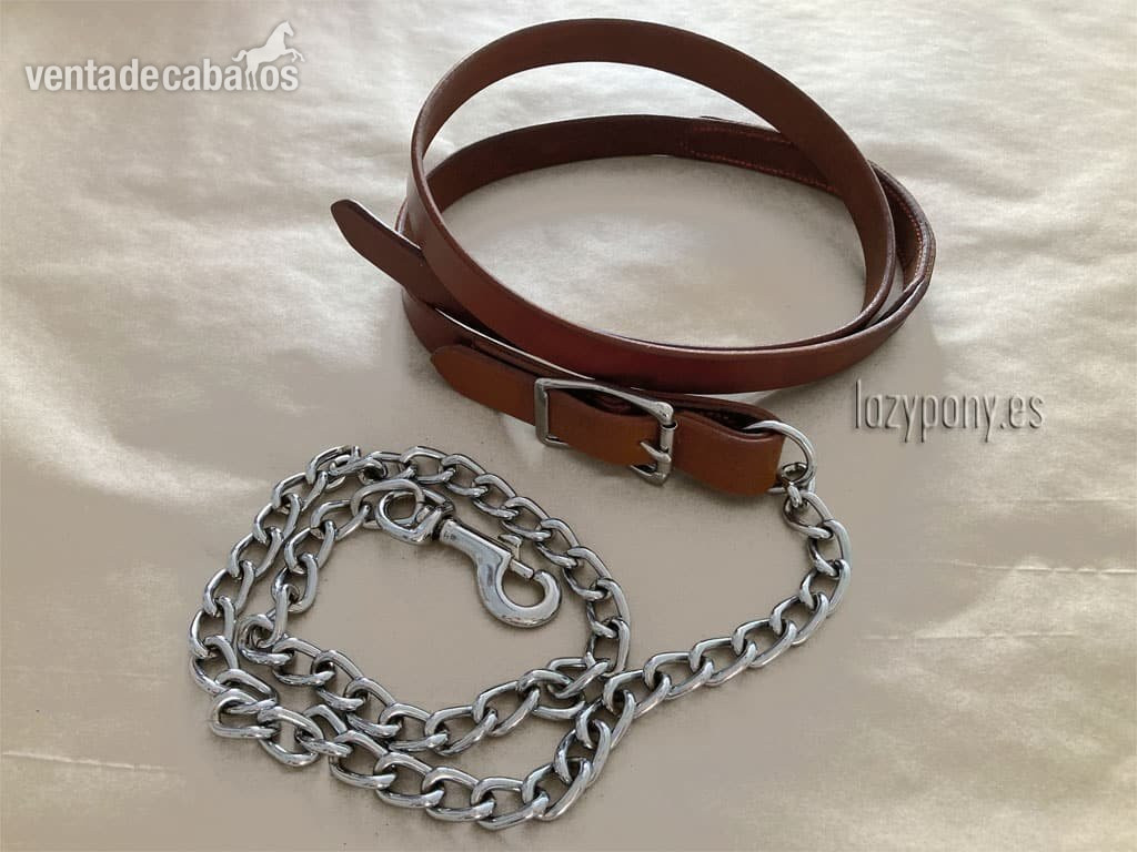 Ramal Lazypony clásico de cuero con cadena. leather lead rope with chain Lazypony - Artículos de hípica in 