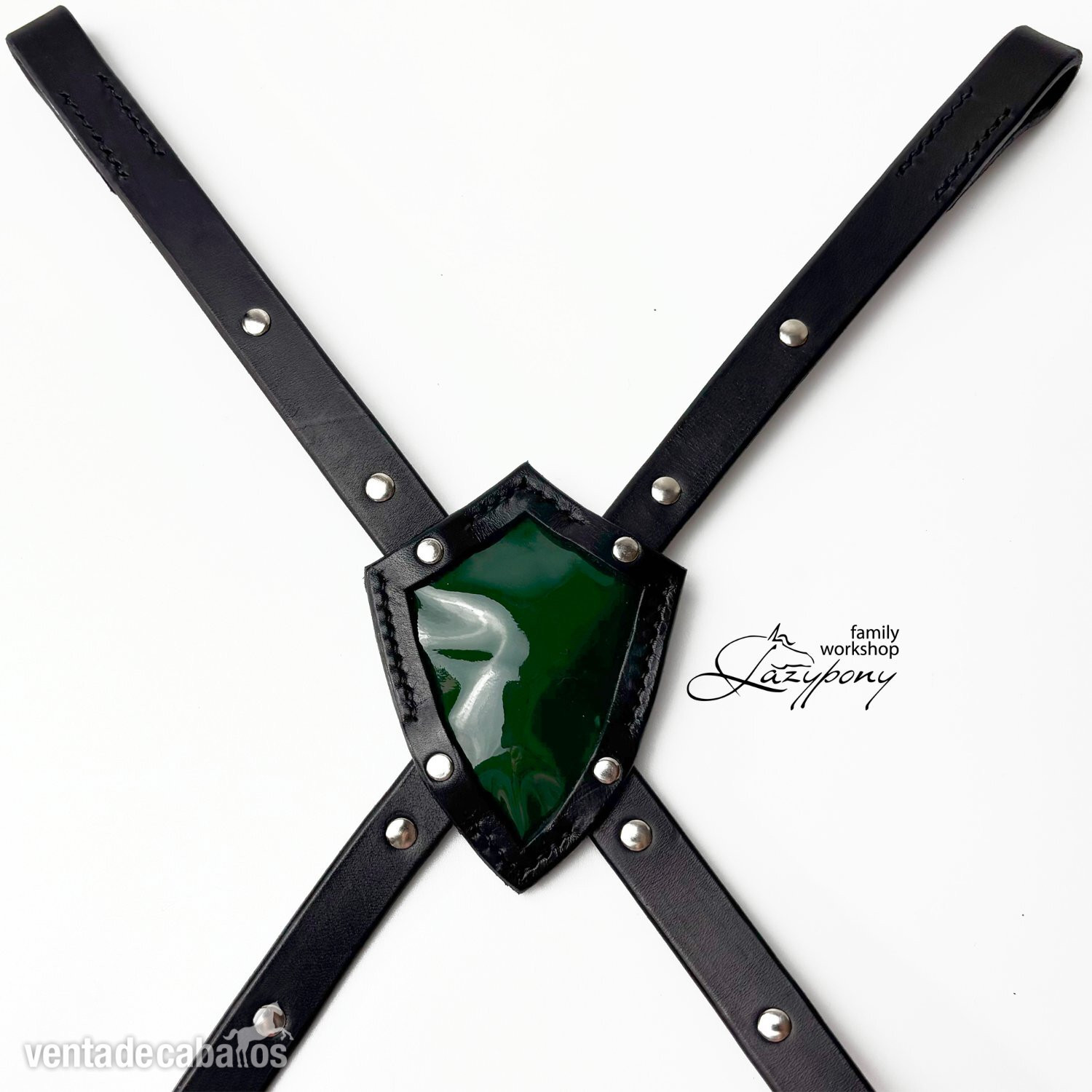  Frontalera de cuero hecha a mano Shield Lazypony en forma de X, X-browband, cross browband