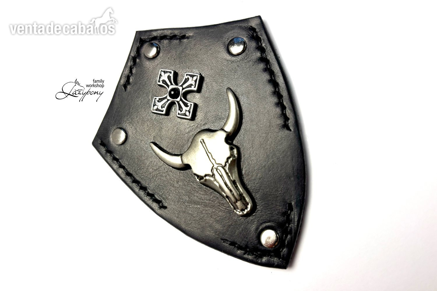 X frontalera de cuero Gothic Lazypony, X browband Gothic, medieval horse browband, cross browband - Artículos de hípica